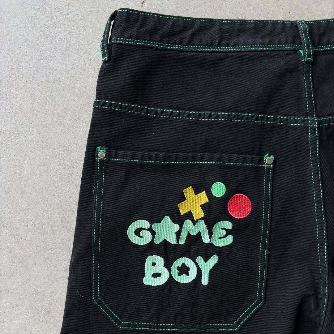 Cartoon embroidered jeans