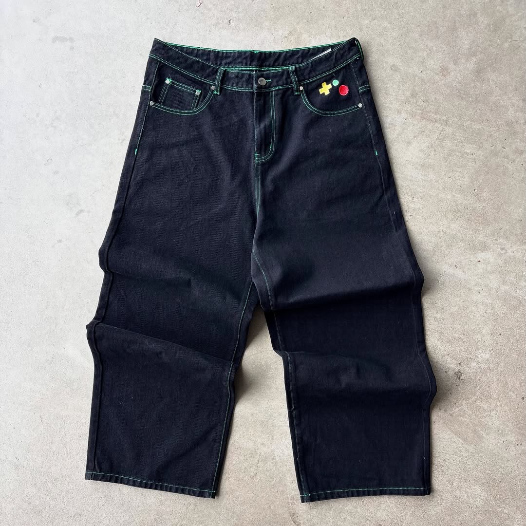 Cartoon embroidered jeans