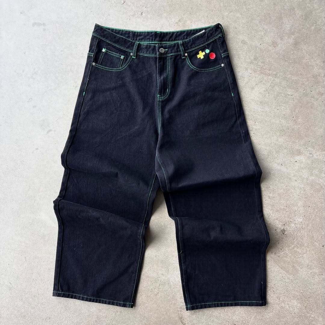 Cartoon embroidered jeans
