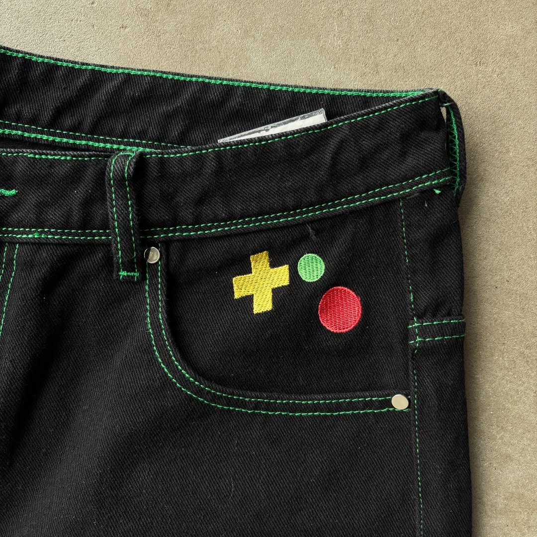 Cartoon embroidered jeans