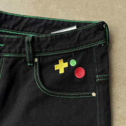 Cartoon embroidered jeans