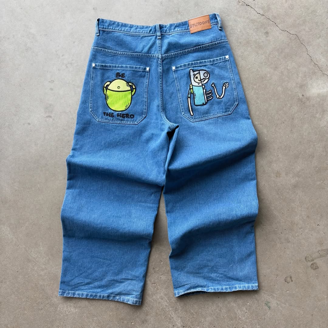 Cartoon embroidered jeans