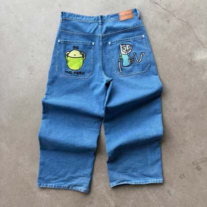Cartoon embroidered jeans