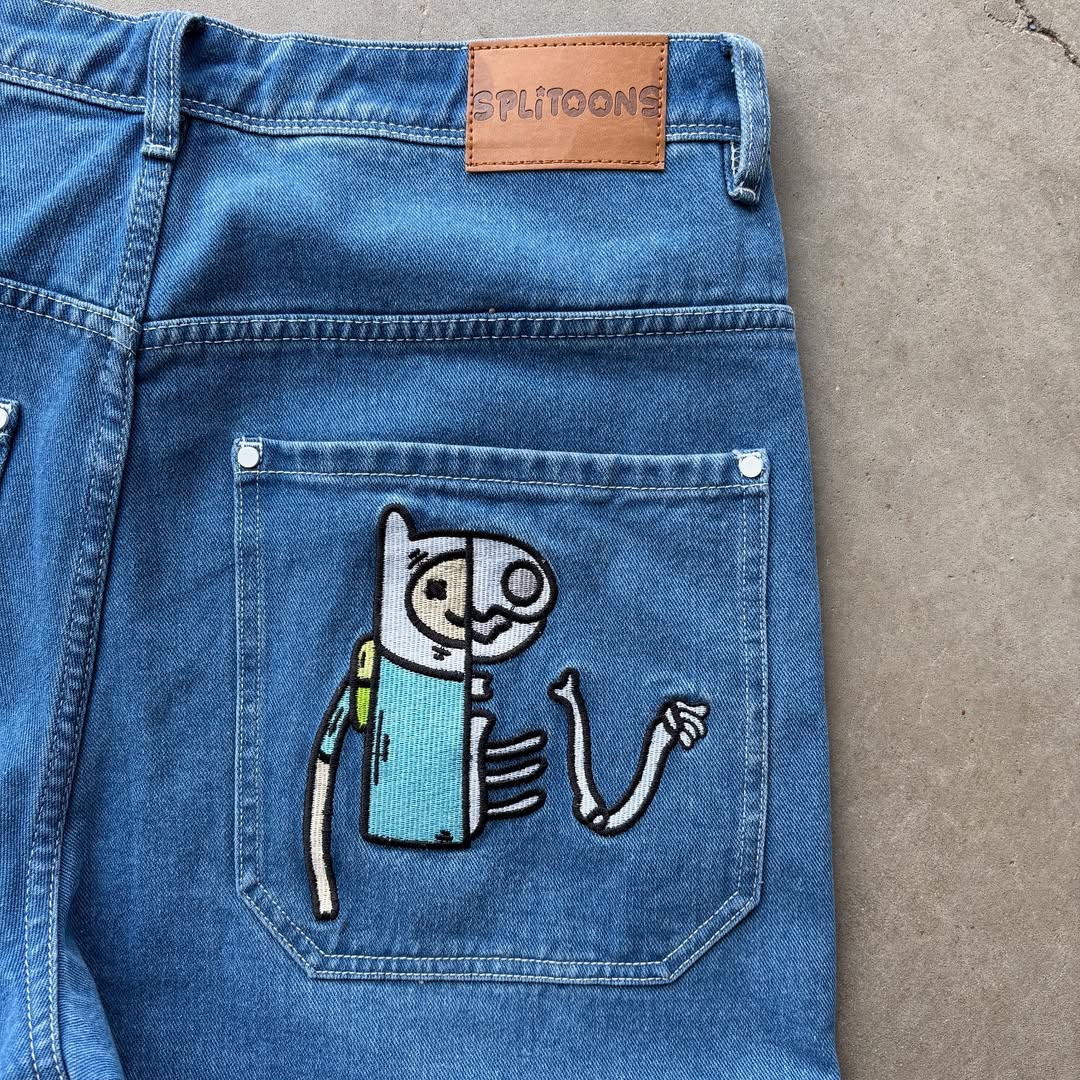 Cartoon embroidered jeans