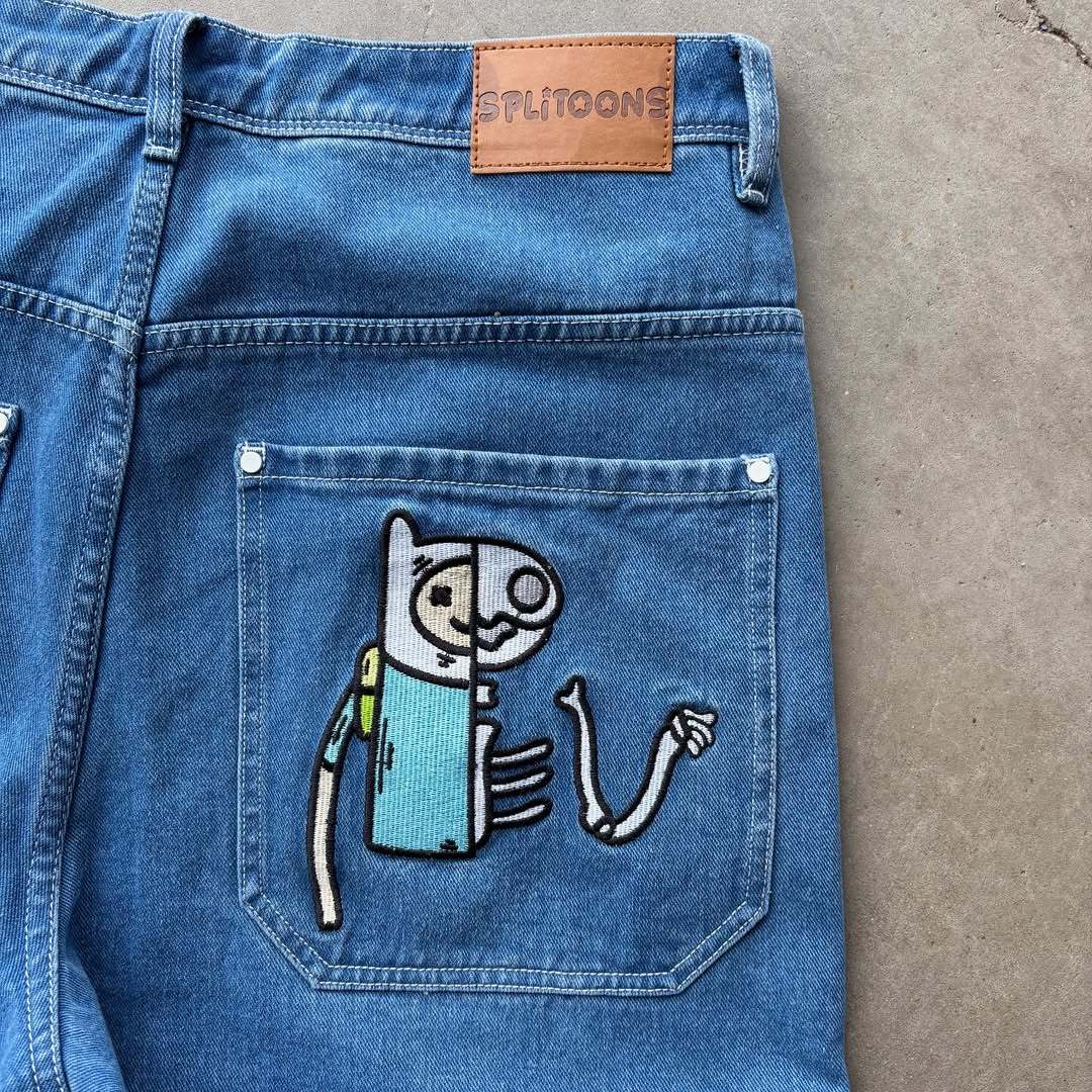 Cartoon embroidered jeans