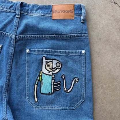 Cartoon embroidered jeans