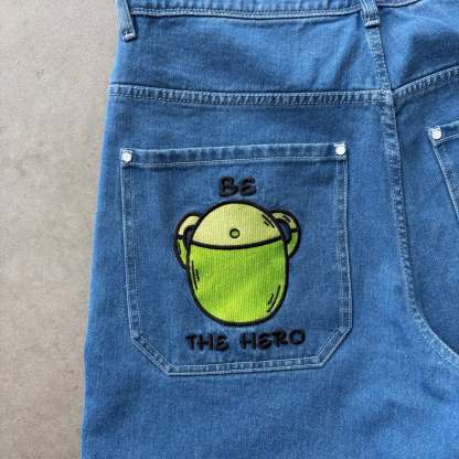 Cartoon embroidered jeans