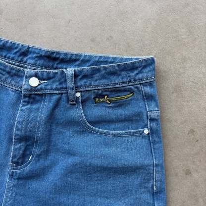 Cartoon embroidered jeans