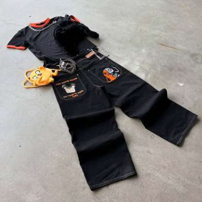 Cartoon embroidered jeans