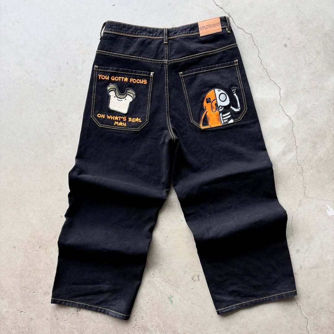 Cartoon embroidered jeans