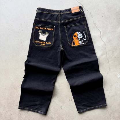 Cartoon embroidered jeans