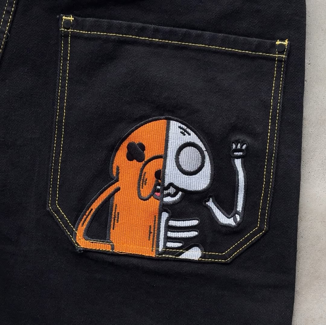 Cartoon embroidered jeans