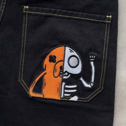 Cartoon embroidered jeans