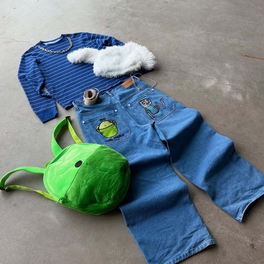 Cartoon embroidered jeans