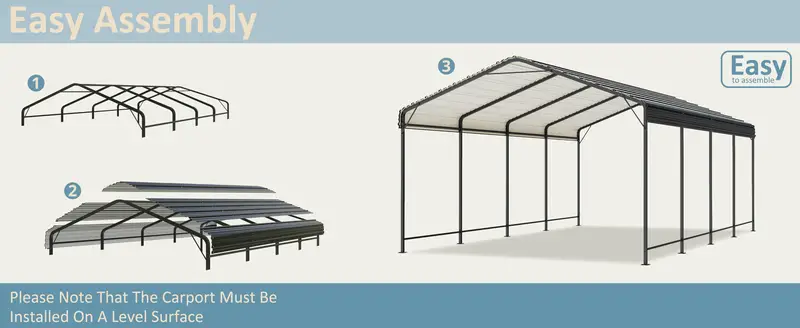 Carport de metal de 12x20 FT con base mejorada, garaje al aire libre resistente para camiones, barcos, autos y tractores, con estante galvanizado para protección de vehículos detalles 4