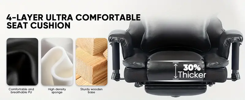 silla de   con reposapiés, silla de     y  , silla ejecutiva ergonómica de respaldo   con reposabrazos gruesos ajustables, cojín lumbar extraíble, reclinación de 90-135° para   en   en casa -   detalles 3