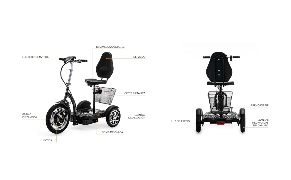 Veleco ZT16: scooter de movilidad de 3 ruedas clase 2 para ancianos y discapacitados 