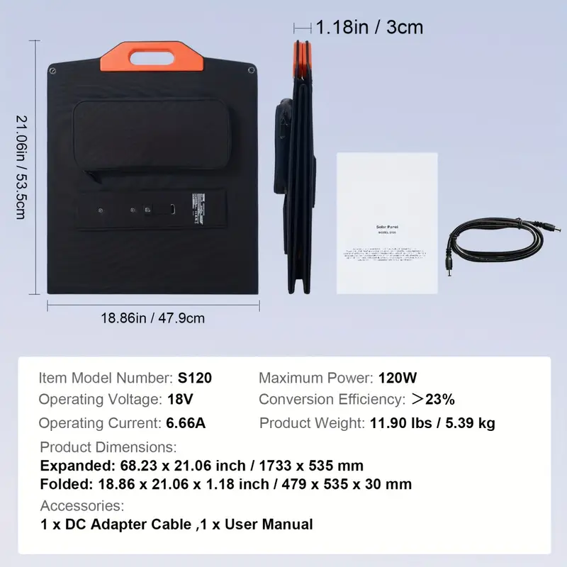   portable monocrystalline solar panel monocrystallin120w foldable e etfe solar charger 23   solar panel with type c   18v qc3 0 usb port waterproof for home off grid hiking details 2