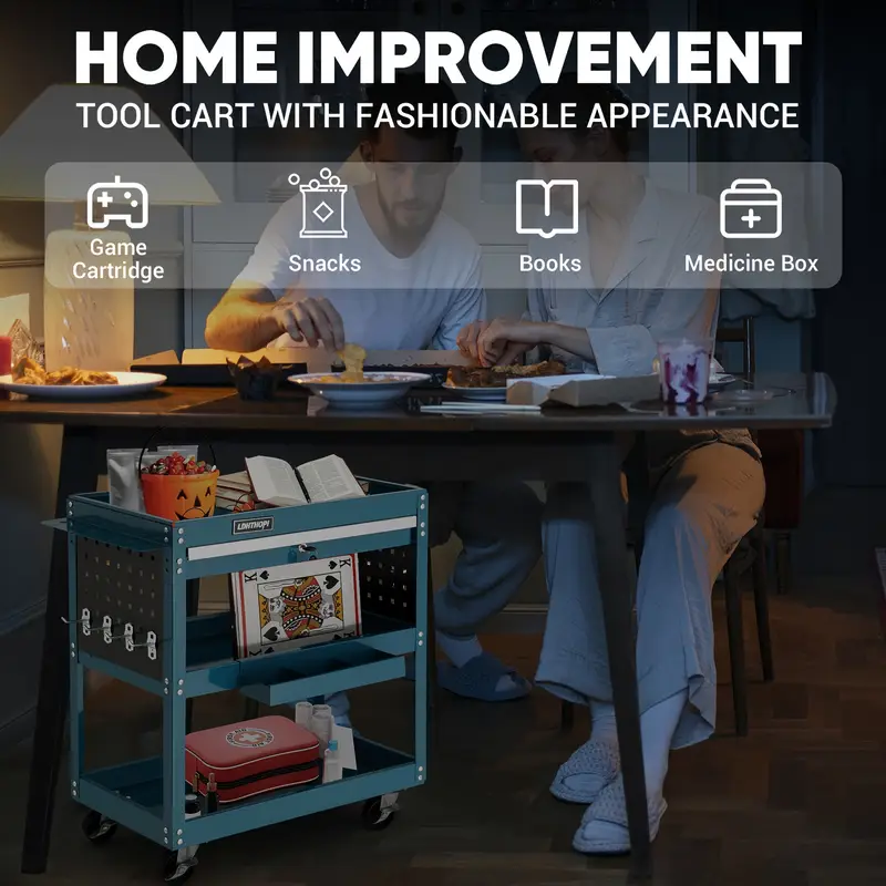 3 tier rolling tool cart 330 lbs capacity heavy duty utility cart industrial   tool cart tool organizer with wheels storage drawer design for garage warehouse   details 8