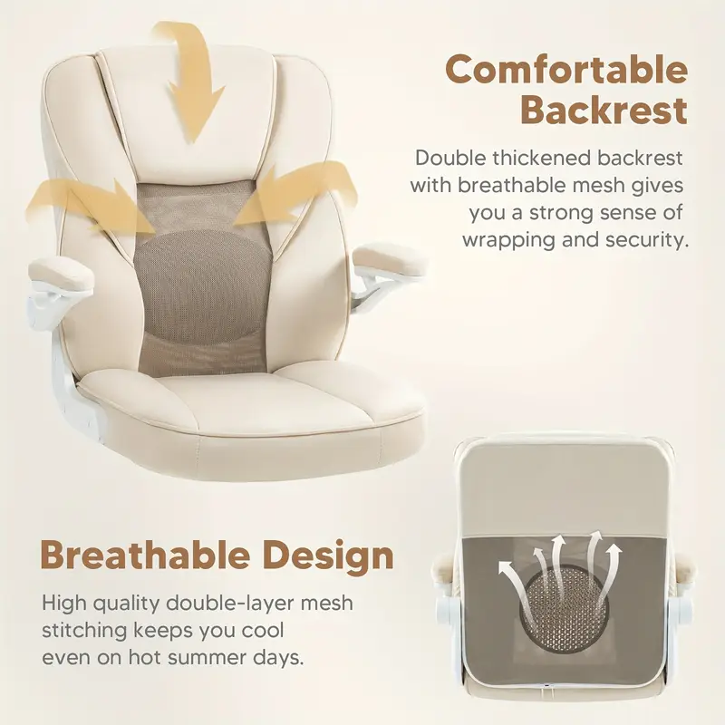 Silla de   Ejecutiva Ergonómica con Brazos y Ruedas - Cómoda, Altura Ajustable, Malla Transpirable y Forro Polar Teddy, Silla   para Escritorio en Casa -   detalles 3