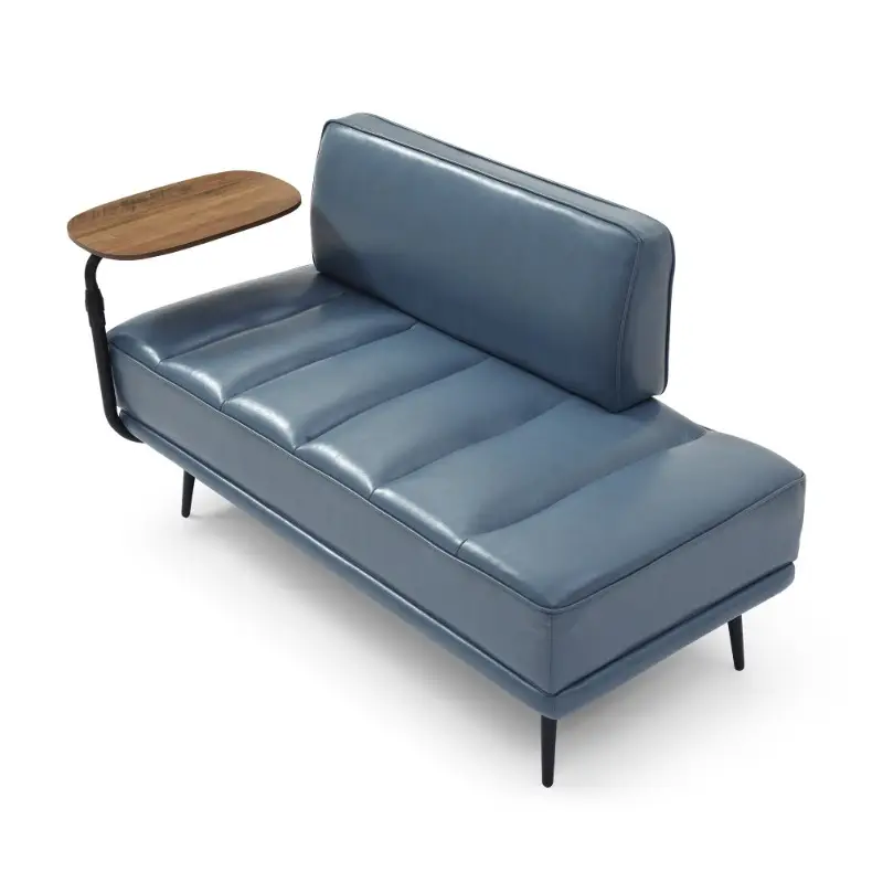 modern grey   leather bench 55 wide upholstered end of bed couch with 360 swivel tray ottoman for living room bedroom storage details 4