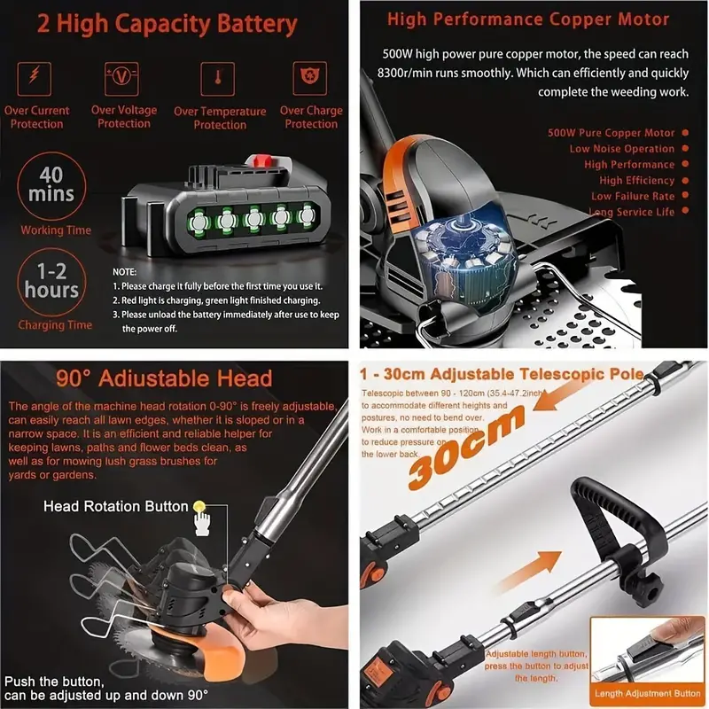 cordless electric lawn eater edger yard grass string trimmer cutter mower details 9