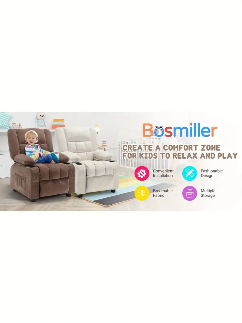 Silla reclinable para niños, sillón reclinable para niños pequeños con portavasos y bolsillos  , reposapiés y reposacabezas ajustables, sofá para niños para niños y niñas de 3 años en   (   ) detalles 0