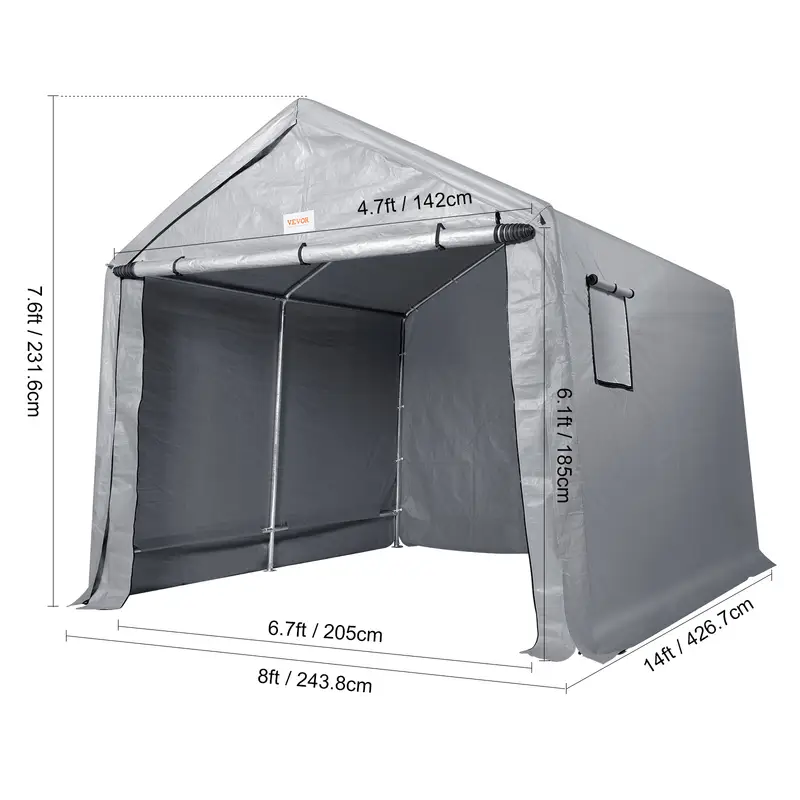 8x14ft outdoor storage tent   instant setup canopy with roll up door breathable windows for bikes motorcycles     details 7