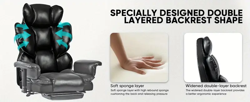 silla de   con reposapiés, silla de     y  , silla ejecutiva ergonómica de respaldo   con reposabrazos gruesos ajustables, cojín lumbar extraíble, reclinación de 90-135° para   en   en casa -   detalles 1