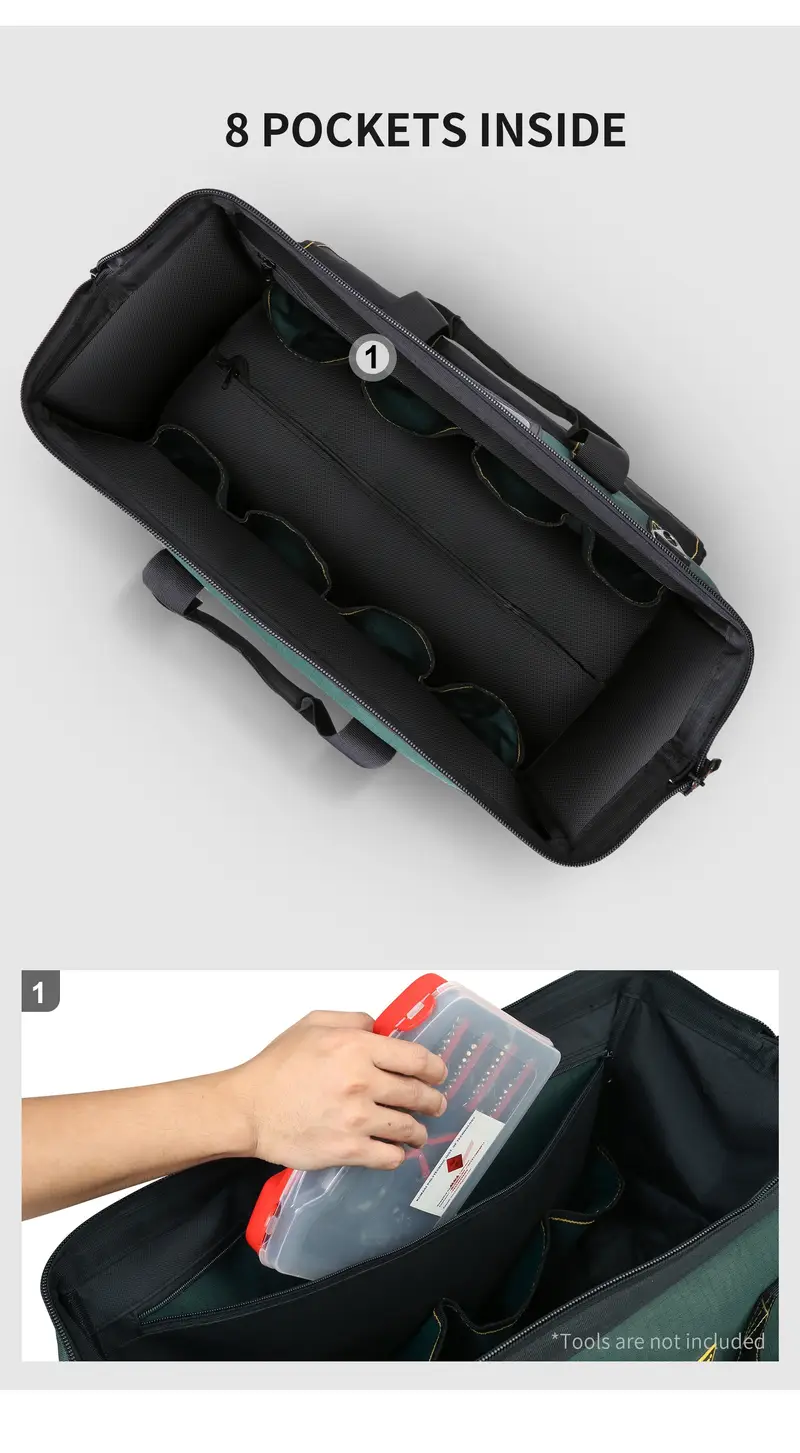 1pc   rolling tool bag with telescoping handle and shoulder strap 22 inch polyester utility organizer no   uncharged without battery green details 4