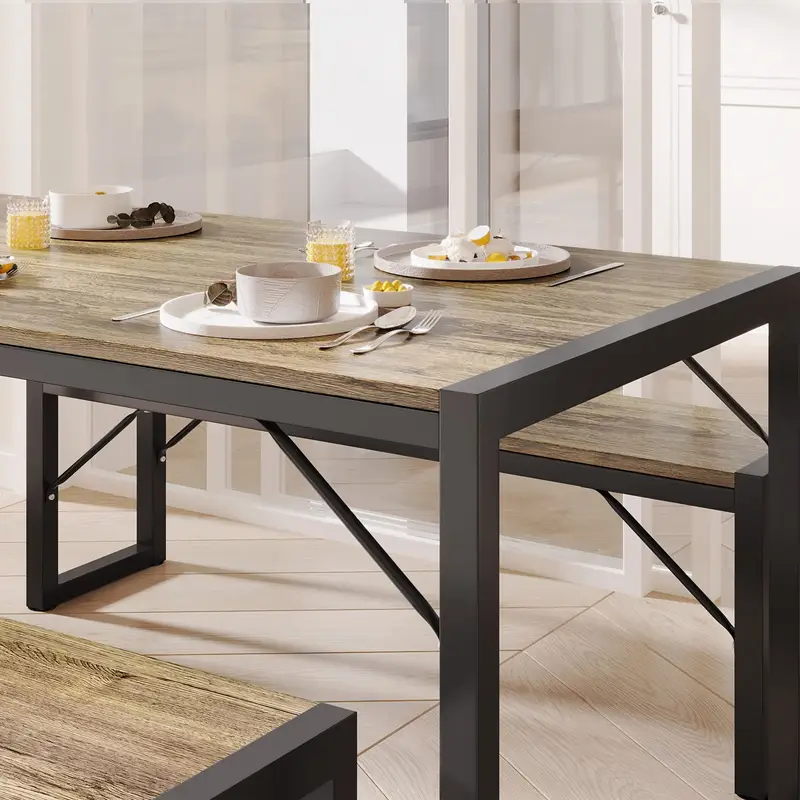 45 5 dining table set for   table set with 2 benches dining room table set with metal frame mdf   saving dinette for kitchen dining room black retro gray details 8