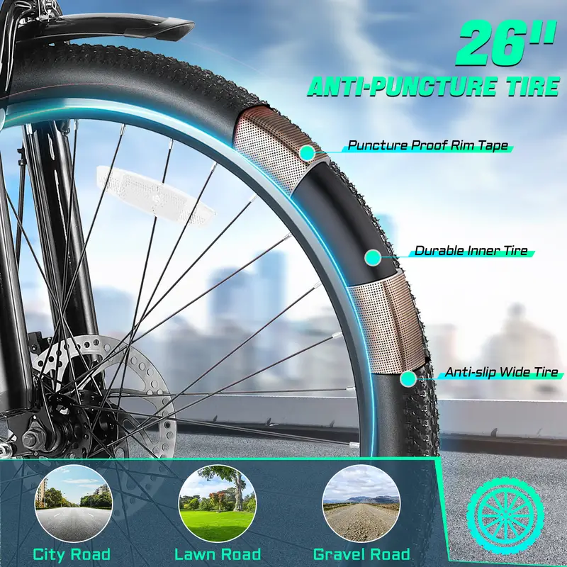 Bicicleta eléctrica para adultos, motor de 500W, Ebike de 26 con batería de 48V, velocidad de 20MPH, bicicleta eléctrica para hombres y mujeres detalles 3