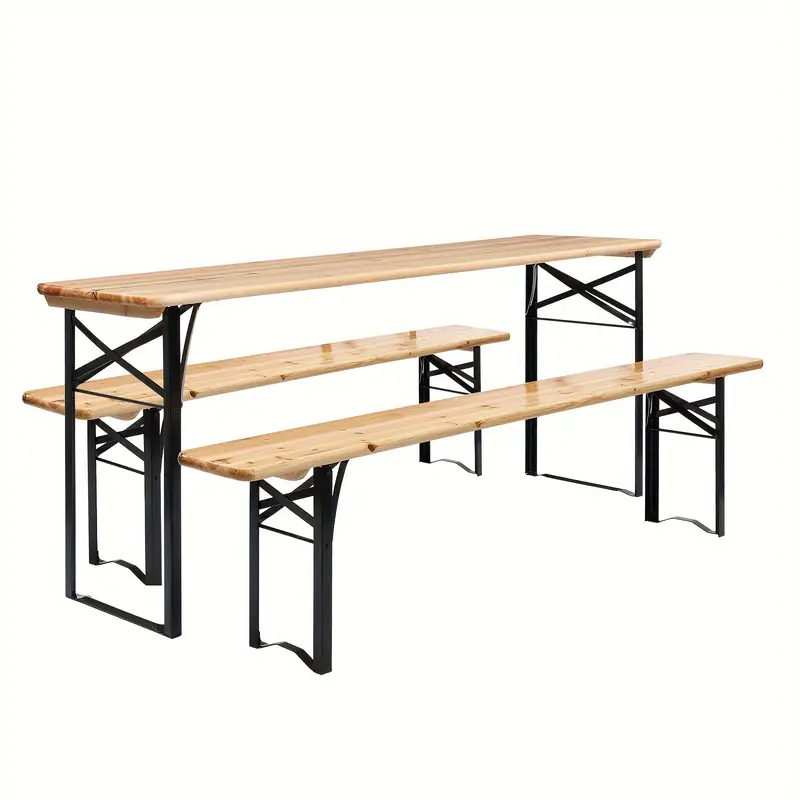 Conjunto De Mesa Y Banco Plegable De Patas, Mesa De Picnic Con Tapa De Madera Plegable, Conjunto De Muebles De Exterior De Madera Maciza Para Actividades Al Aire Y Jardín detalles 3