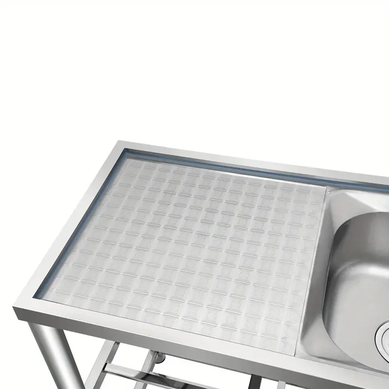 Fregadero comercial de cocina con 2 cubetas, fregadero utilitario de 2 compartimentos con 2 escurridores y 2 estantes, fregadero de cocina independiente de acero inoxidable 304 detalles 7