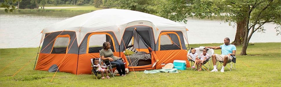Tienda espaciosa extra grande de pared recta tienda familiar a prueba de clima doble puerta entrada camping 