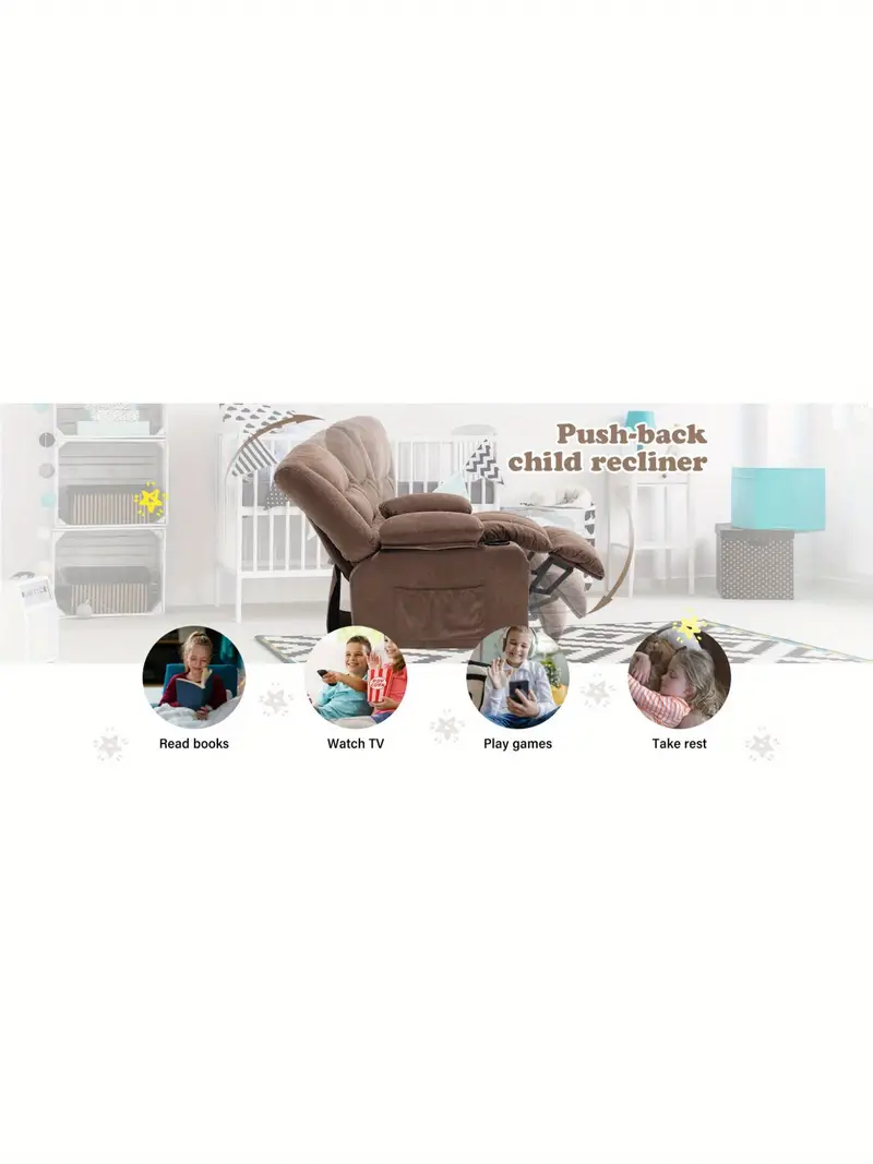 Silla reclinable para niños, sillón reclinable para niños pequeños con portavasos y bolsillos  , reposapiés y reposacabezas ajustables, sofá para niños para niños y niñas de 3 años en   (   ) detalles 1