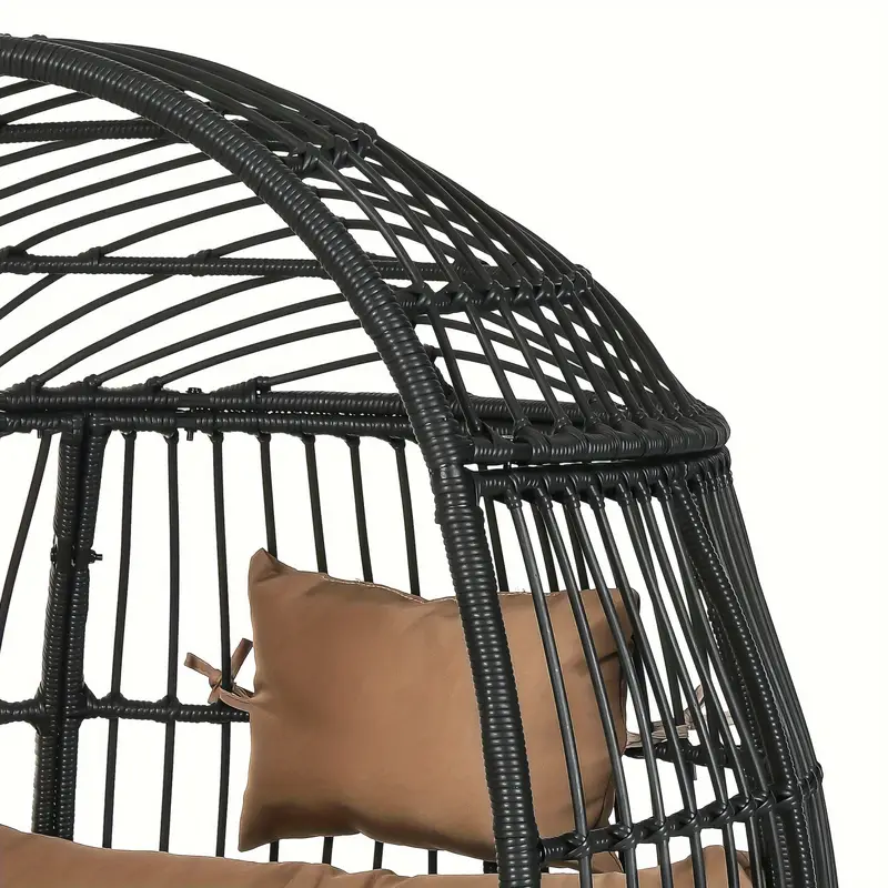 Silla Huevo para Exteriores Phabules con  , Silla de Canasta de Mimbre para Patio con Soporte y Cojín Marrón Silla   detalles 8