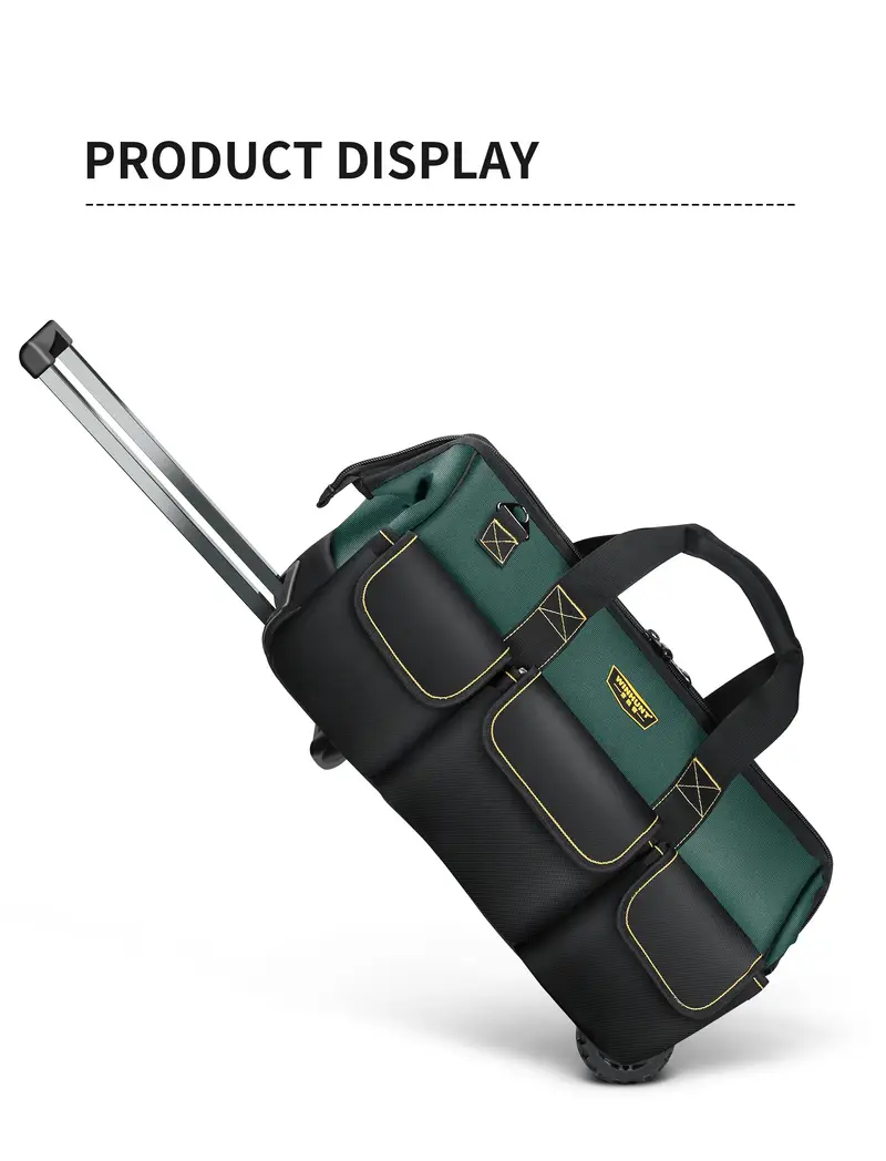 1pc   rolling tool bag with telescoping handle and shoulder strap 22 inch polyester utility organizer no   uncharged without battery green details 0