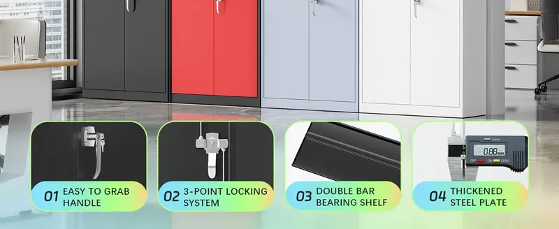 Gabinete de almacenamiento de metal, gabinete de almacenamiento con cerradura de 72 con y 4 estantes ajustables, gabinete de herramientas de acero con cerradura para el hogar, , el almacén, (negro verde) detalles 1
