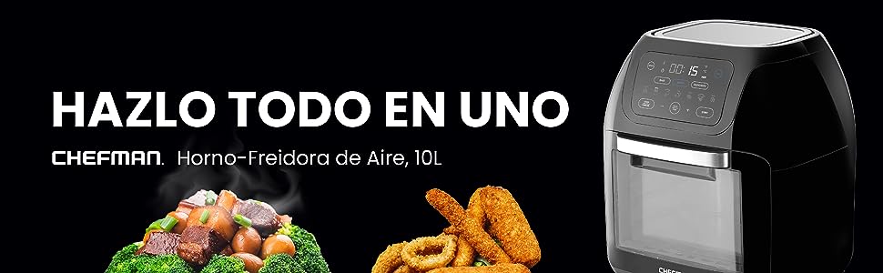 chefman horno, freidora de aire, air fryer, cocina saludable, cocinar, crujiente, menos aceite,