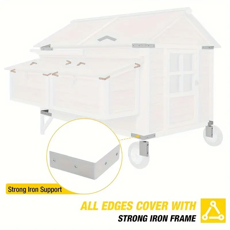 Gallinero móvil de madera con caja nido, jaula para aves de corral mejorada con marco de hierro resistente, duradero e impermeable. detalles 2