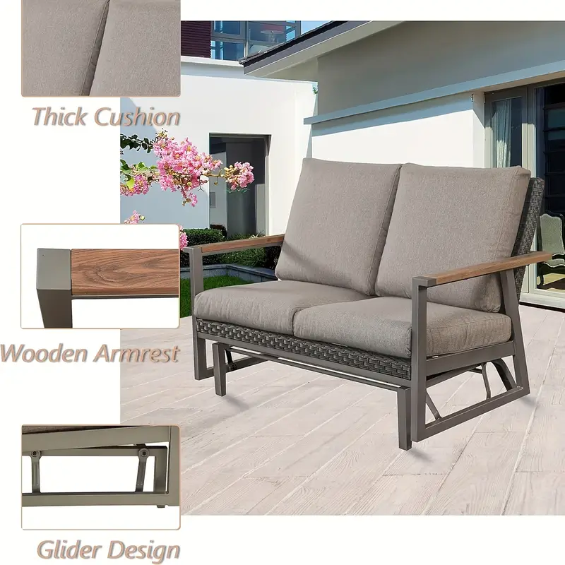   mecedora de     2  ,   de metal   con reposabrazos de imitación  ,   de mimbre y cojín  ,   detalles 3