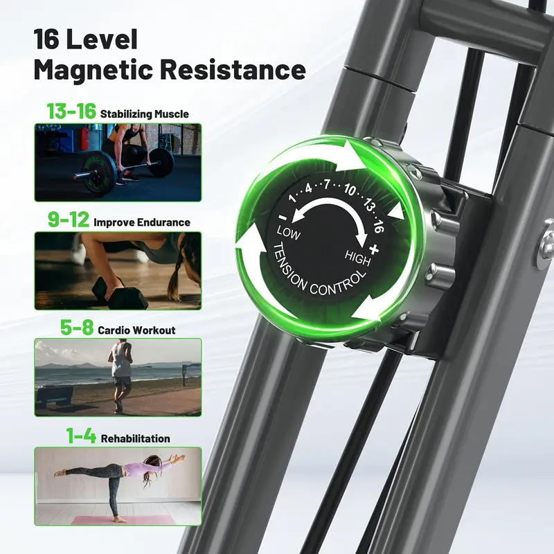 MITONOS 1pc Bicicleta de ejercicio, Bicicleta estacionaria plegable 5 en 1, Para entrenamiento en casa, Resistencia ajustable de 16 niveles, Con capacidad de 330 libras detalles 6