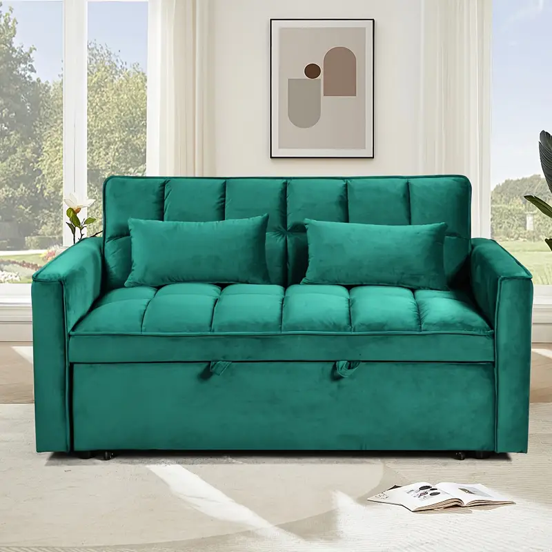 diván cama de terciopelo 3-en-1 con respaldo ajustable, bolsillos y cojines - sofá cama moderno para salón o dormitorio, salón contemporáneo|peluza elegante|apoyabrazos acolchados, sofá cama futón detalles 2