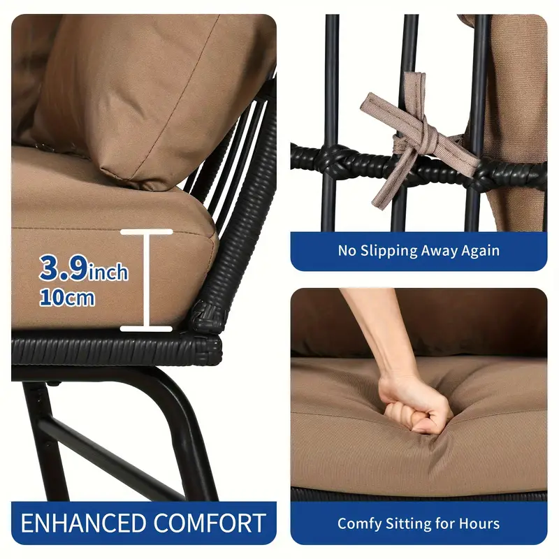 Silla Huevo para Exteriores Phabules con  , Silla de Canasta de Mimbre para Patio con Soporte y Cojín Marrón Silla   detalles 6