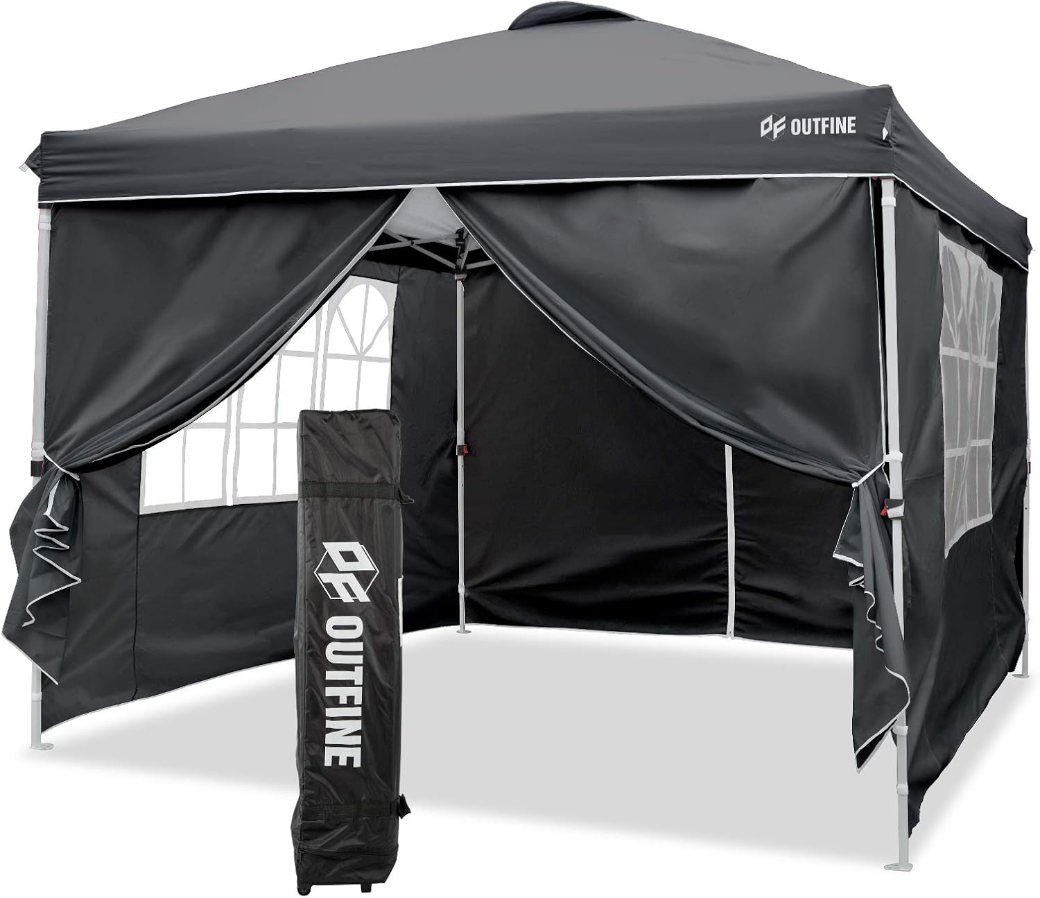 OUTFINE - Toldo desplegable de 10 x 10 pies, para cenador instantáneo, totalmente impermeable, toldos para fiestas al aire última intervensión con 4 paredes laterales extraíbles, estacas x 8, cuerdas x 4 (negro, 10 x 10 pies)