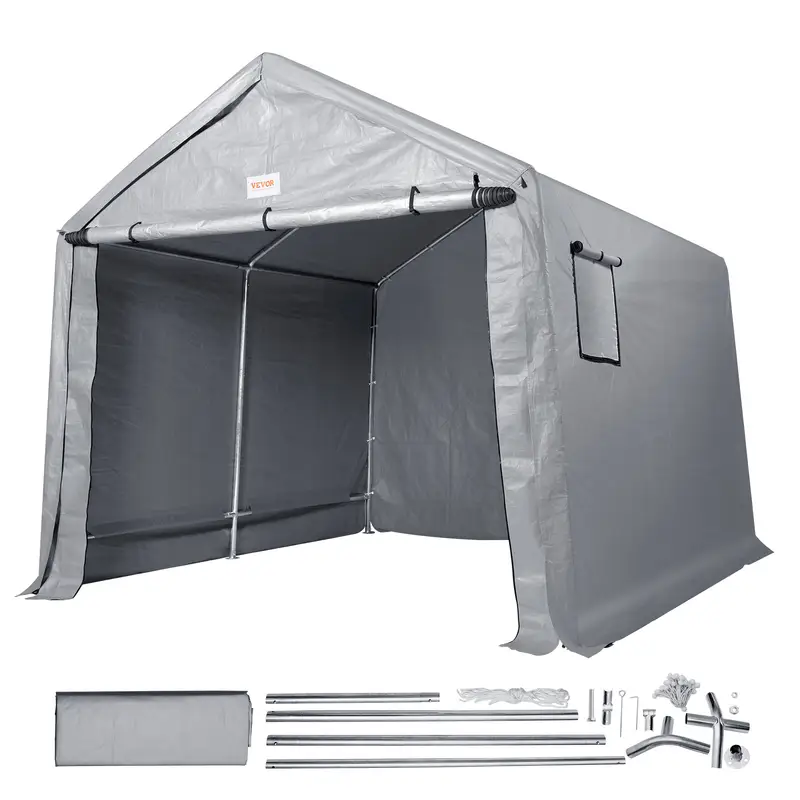 8x14ft outdoor storage tent   instant setup canopy with roll up door breathable windows for bikes motorcycles     details 1