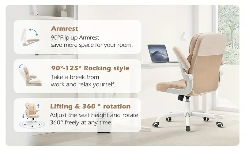 Silla de   Ejecutiva Ergonómica con Brazos y Ruedas - Cómoda, Altura Ajustable, Malla Transpirable y Forro Polar Teddy, Silla   para Escritorio en Casa -   detalles 6