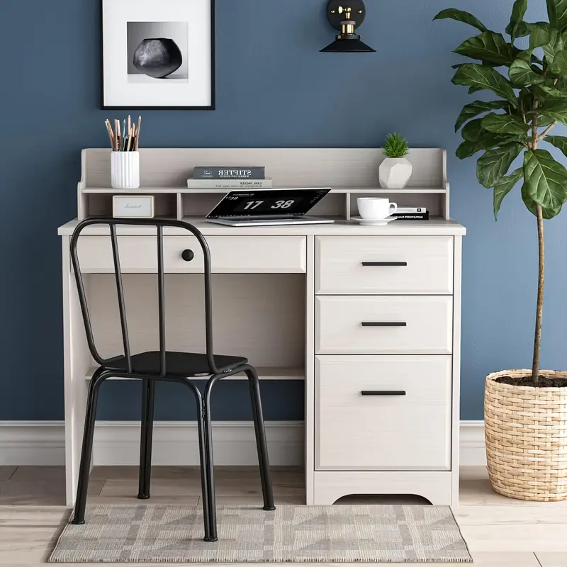 Escritorio de computadora con cajones y   auxiliar, escritorios de     de     con cajones de almacenamiento y estante inferior, estaci&oacute;n de     computadora port&aacute;til de PC, mesa de computadora de  , escritorio de     dormitorio detalles 0