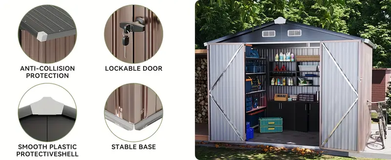 Cobertizo de almacenamiento para exteriores de 8.5 X 5.6, cobertizo de metal con puerta con cerradura para patio trasero, jardín detalles 3